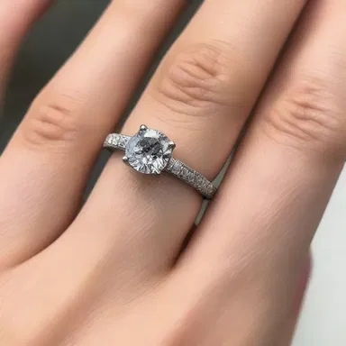 The engagement ring sparkled with an encrustation of diamonds on its band.