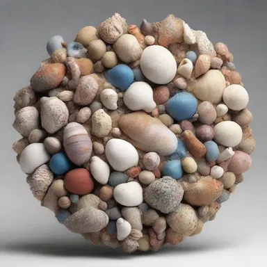 The artist used various materials like paint, clay, and encrustations of shells to create a unique sculpture.