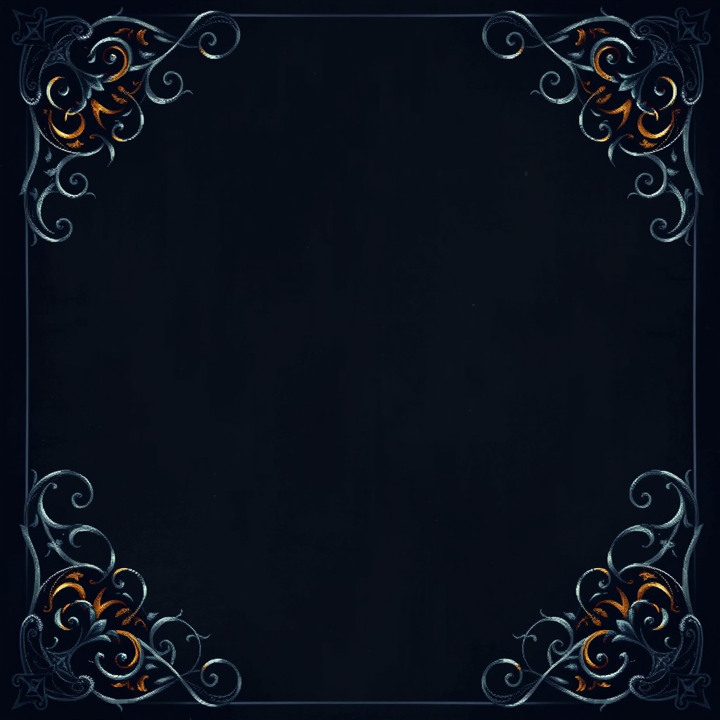 A dark fantasy background featuring intricate iron insert designs in the corners, created in pixel art style