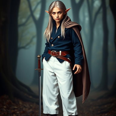 A full-length portrait of an elegant young elf, showcasing striking features