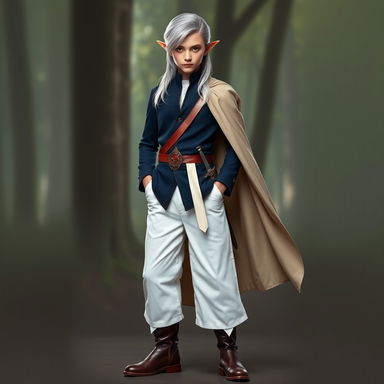 A full-length portrait of an elegant young elf, showcasing striking features