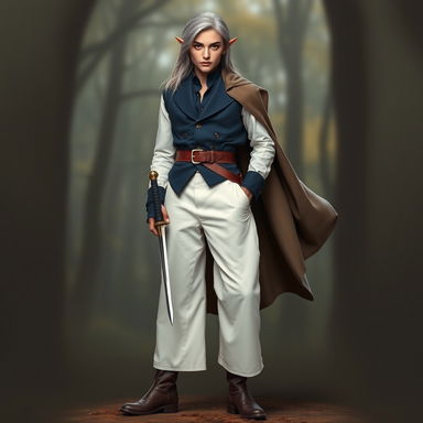 A full-length portrait of an elegant young elf, showcasing striking features