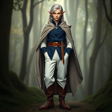A full-length image of an elegant young elf man, radiating charm and sophistication