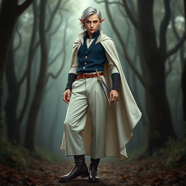 A full-length image of an elegant young elf man, radiating charm and sophistication