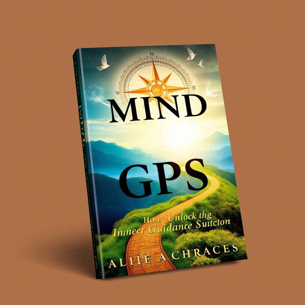 A striking book cover design for 'Mind GPS' featuring a mystical and inspiring visual representation of an inner guidance system