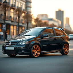 A striking 2006 Aveo GTI in black color featuring eye-catching bronze alloy rims
