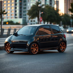 A striking 2006 Aveo GTI in black color featuring eye-catching bronze alloy rims
