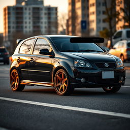 A striking 2006 Aveo GTI in black color featuring eye-catching bronze alloy rims