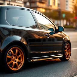 A striking 2006 Aveo GTI in black color featuring eye-catching bronze alloy rims