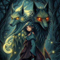 A stunning dark fantasy manga illustration featuring a girl with striking features, long flowing hair, and wearing mystical attire that reflects her connection to magic