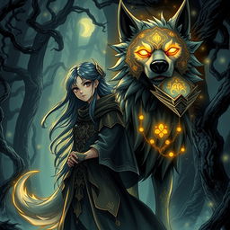 A stunning dark fantasy manga illustration featuring a girl with striking features, long flowing hair, and wearing mystical attire that reflects her connection to magic