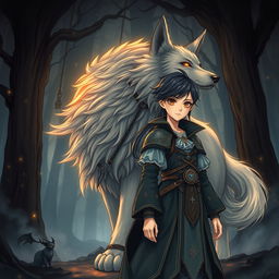 An evocative dark fantasy manga illustration featuring a teenage girl with distinctive features, styled hair, and wearing elaborate, mystical attire that evokes a sense of adventure
