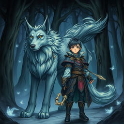 An evocative dark fantasy manga illustration featuring a teenage girl with distinctive features, styled hair, and wearing elaborate, mystical attire that evokes a sense of adventure