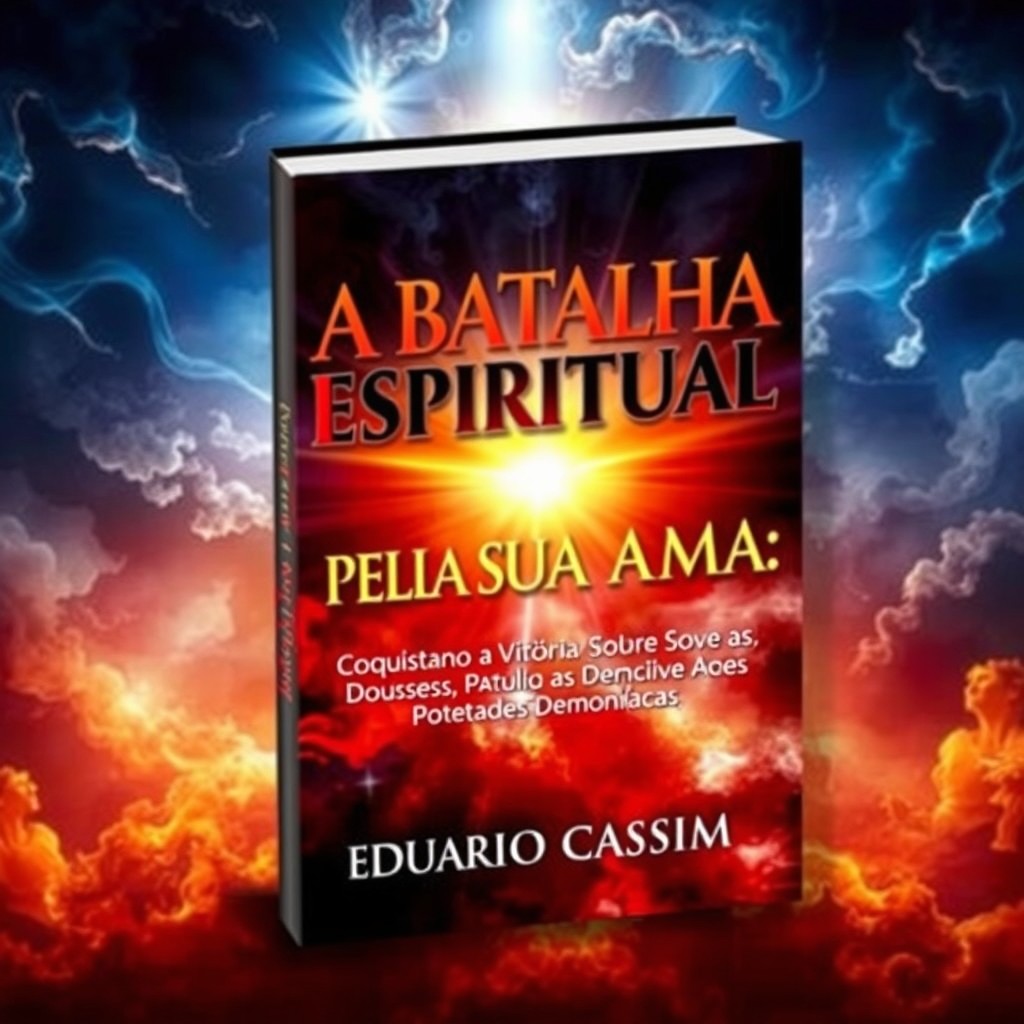 A captivating book cover design for "A Batalha Espiritual pela Sua Alma: Conquistando a Vitória Sobre as Potestades Demoníacas" by author Eduardo Cassim