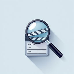 A sleek and minimalist graphic design featuring a magnifying glass intricately placed over a small film clapperboard