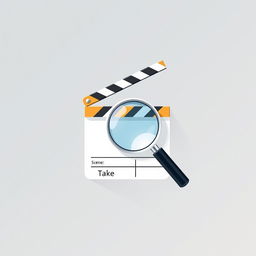 A sleek and minimalist graphic design featuring a magnifying glass intricately placed over a small film clapperboard