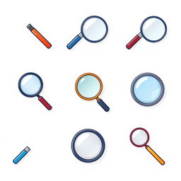 A collection of various stylish icons of magnifying glasses, showcasing different designs and styles