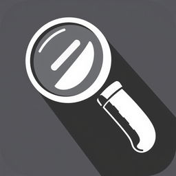A bold black and white icon of a large magnifying glass, featuring a thick handle and a wide lens to emphasize its size
