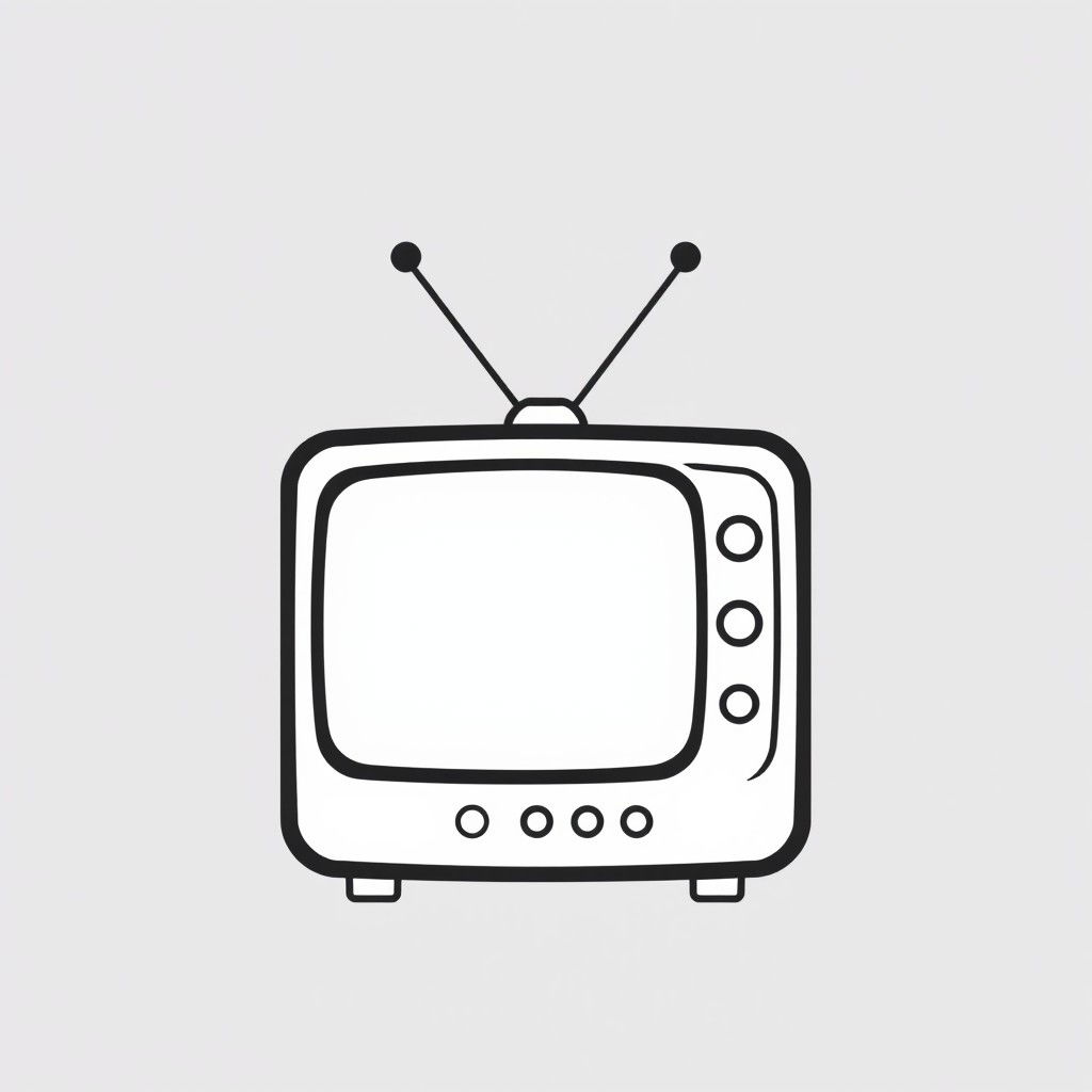 A simple yet striking black and white icon of a classic television set