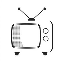 A simple yet striking black and white icon of a classic television set