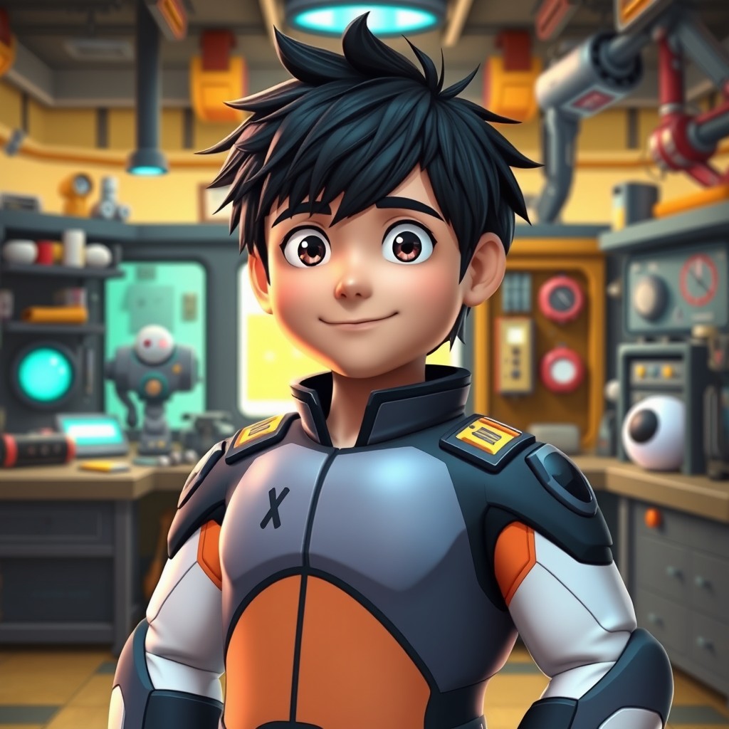 A highly detailed animated character portrait of Hiro Hamada from Big Hero 6, showcasing his intelligence and creativity