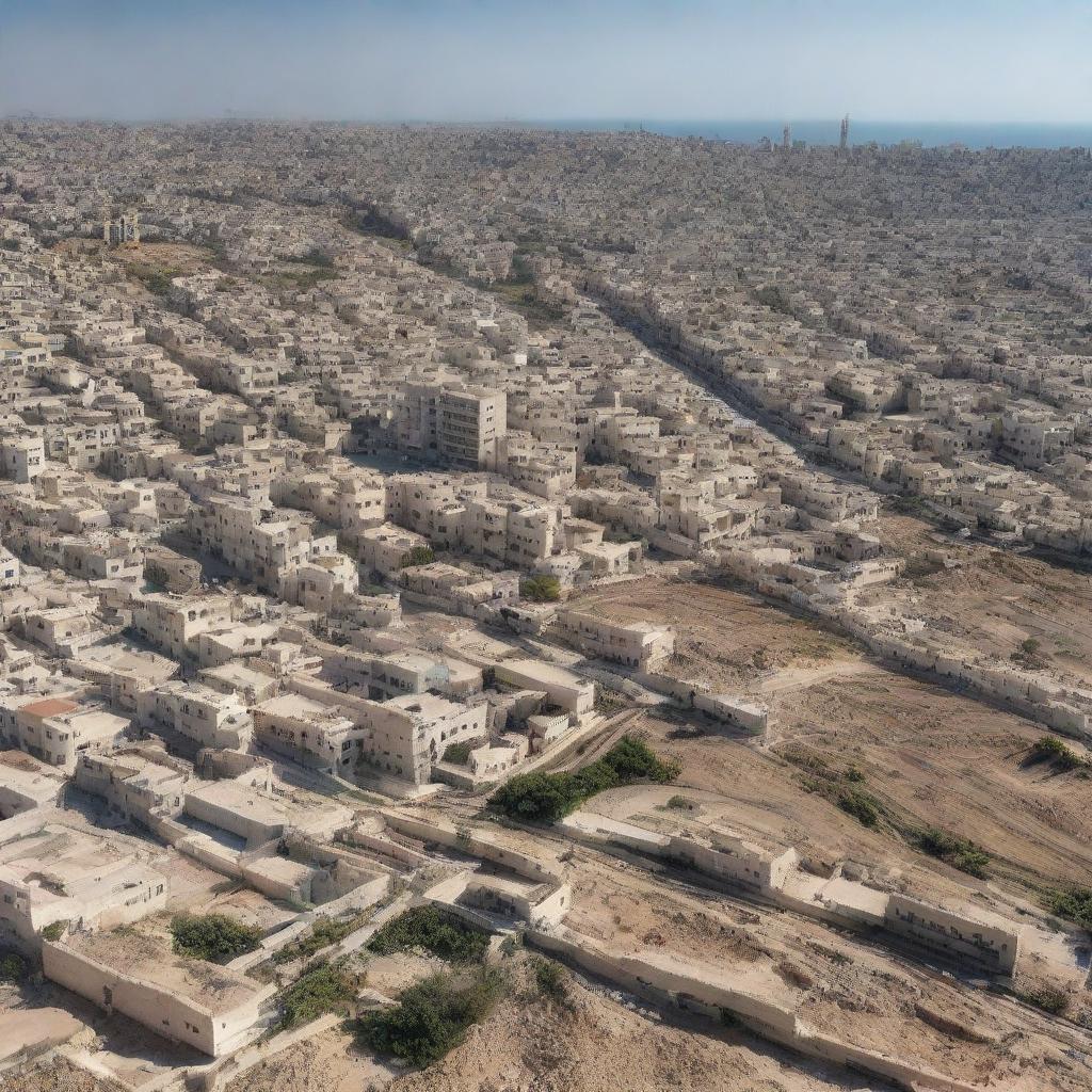 A high resolution, 8K Full HD image showcasing the cityscape of Gaza in a peaceful daylight setting.