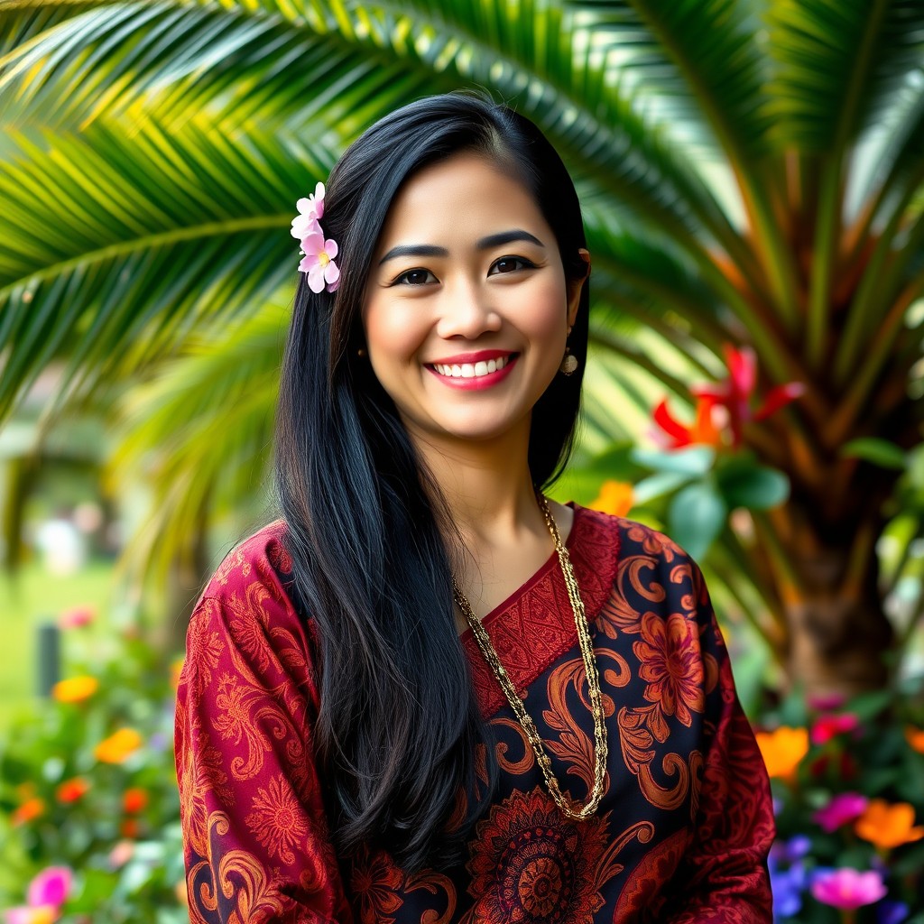 A portrait of an Indonesian woman dressed in traditional attire, showcasing her cultural heritage