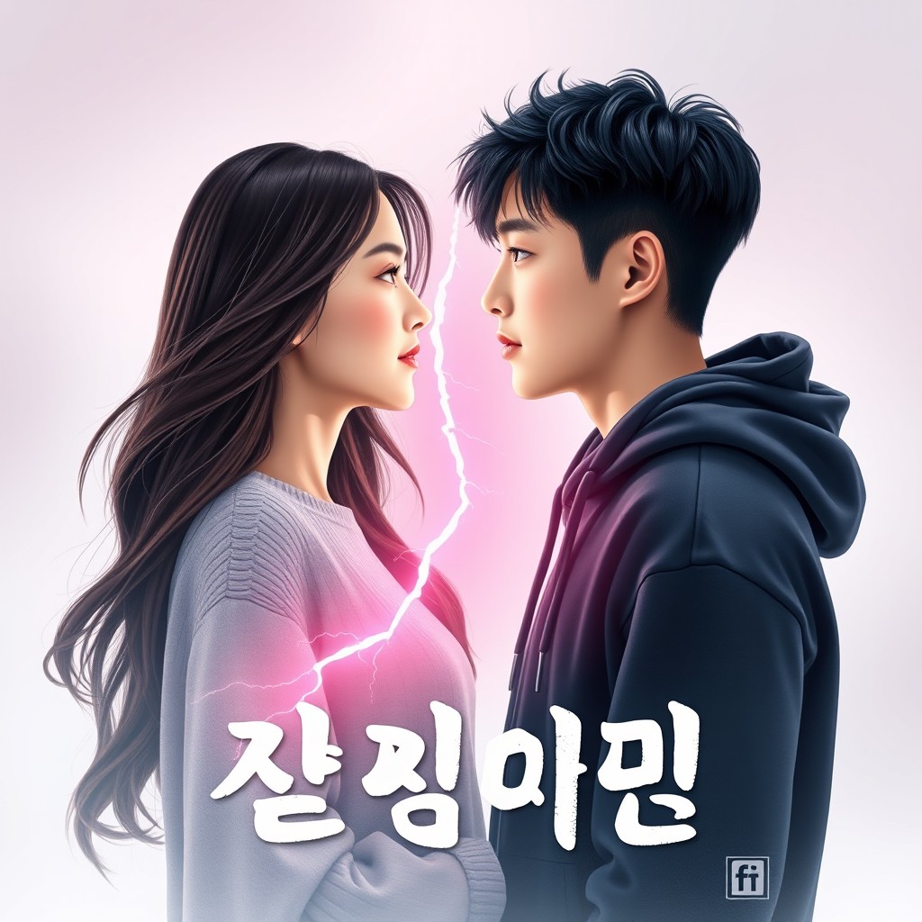 A captivating book cover design featuring two Korean students, a stunning girl and a boy