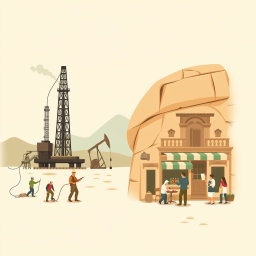 A professional split illustration for a corporate presentation, inspired by global examples of local content