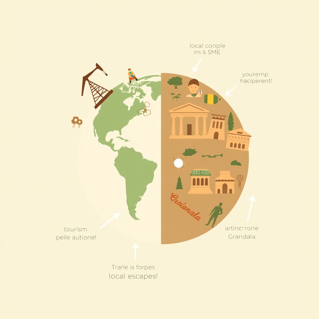 A professional illustration for a corporate presentation featuring a globe as the central symbol