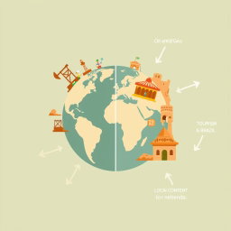 A professional illustration for a corporate presentation featuring a globe as the central symbol