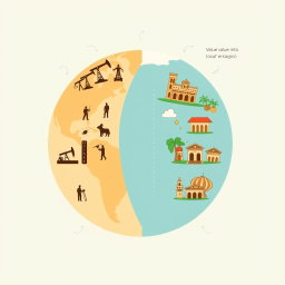 A professional illustration for a corporate presentation featuring a globe as the central symbol