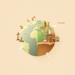 A professional illustration for a corporate presentation featuring a globe as the central symbol