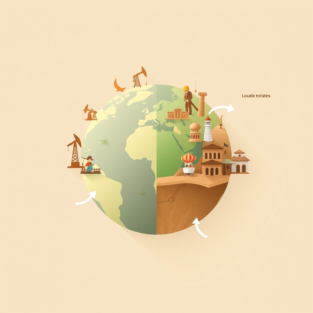 A professional illustration for a corporate presentation featuring a globe as the central symbol