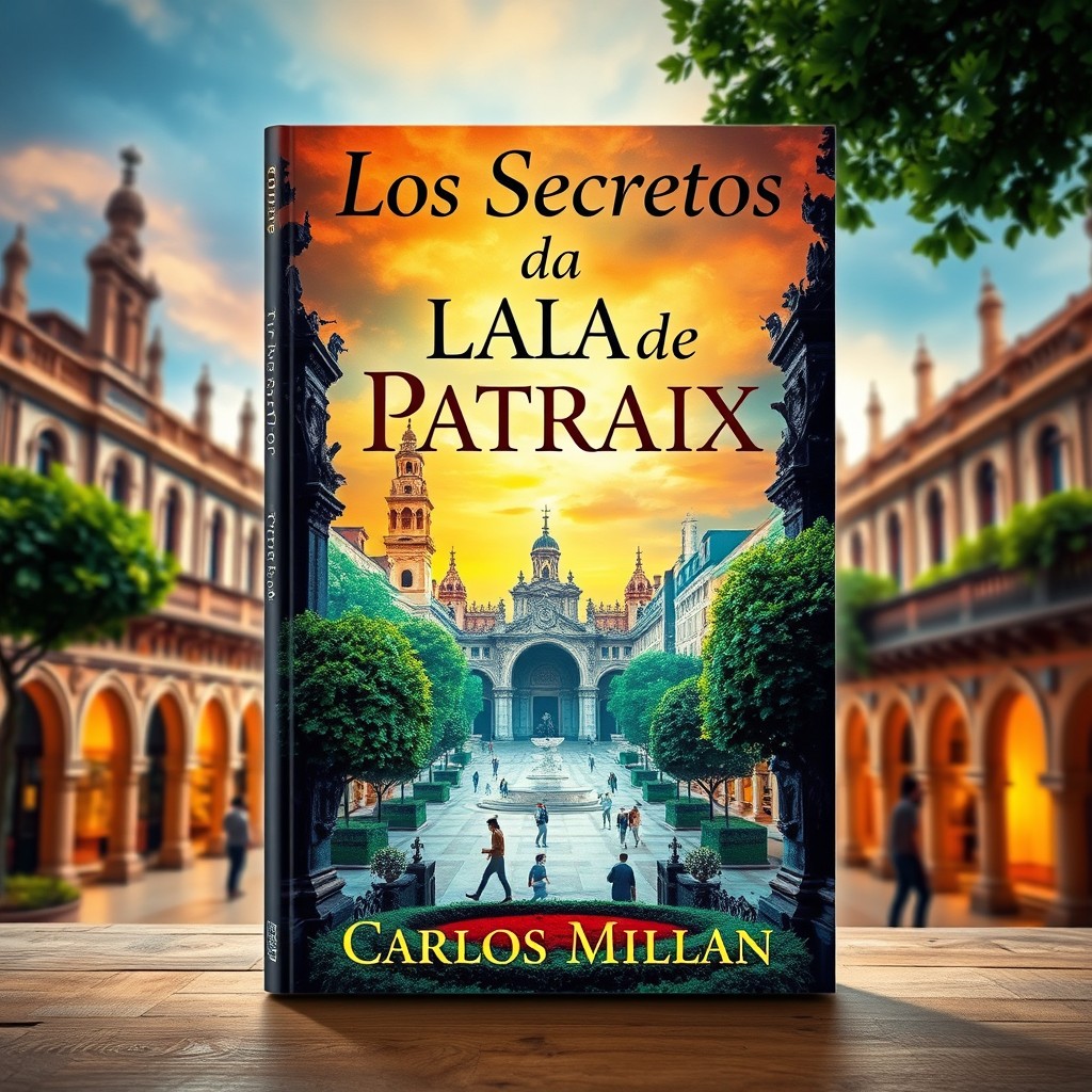 A captivating book cover design for 'Los Secretos de la Plaza de Patraix' by Carlos Millán