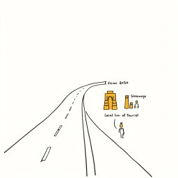 A professional doodle-style illustration for a corporate presentation featuring a simple highway drawn in clean sketch lines, symbolizing Vision 2030 as the main national road