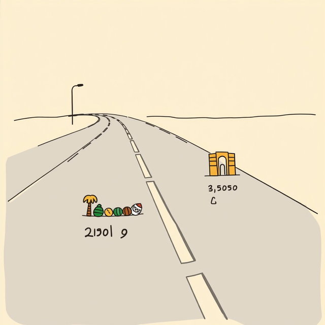 A professional doodle-style illustration for a corporate presentation featuring a simple highway drawn in clean sketch lines, symbolizing Vision 2030 as the main national road