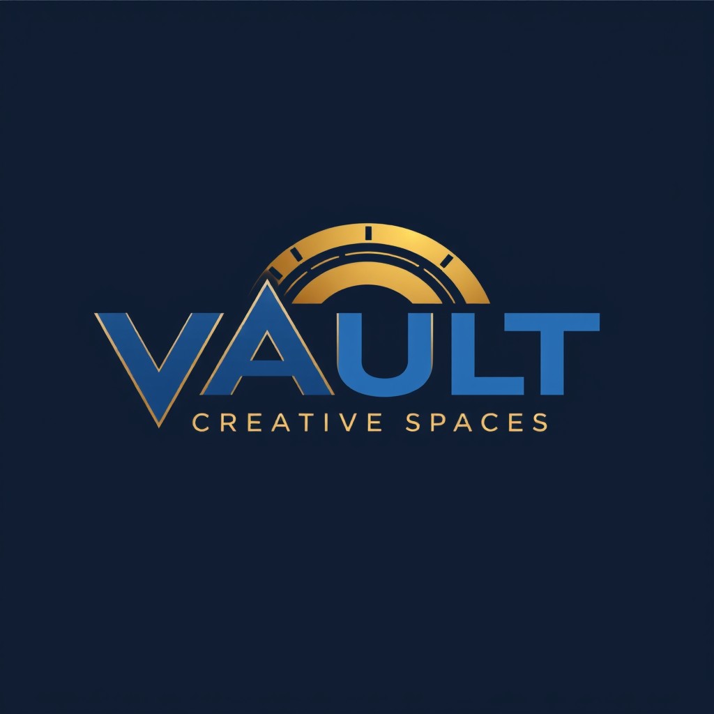 A bold and creative logo design for 'VAULT Creative Spaces', emphasizing the word 'Vault' with a modern and urban aesthetic