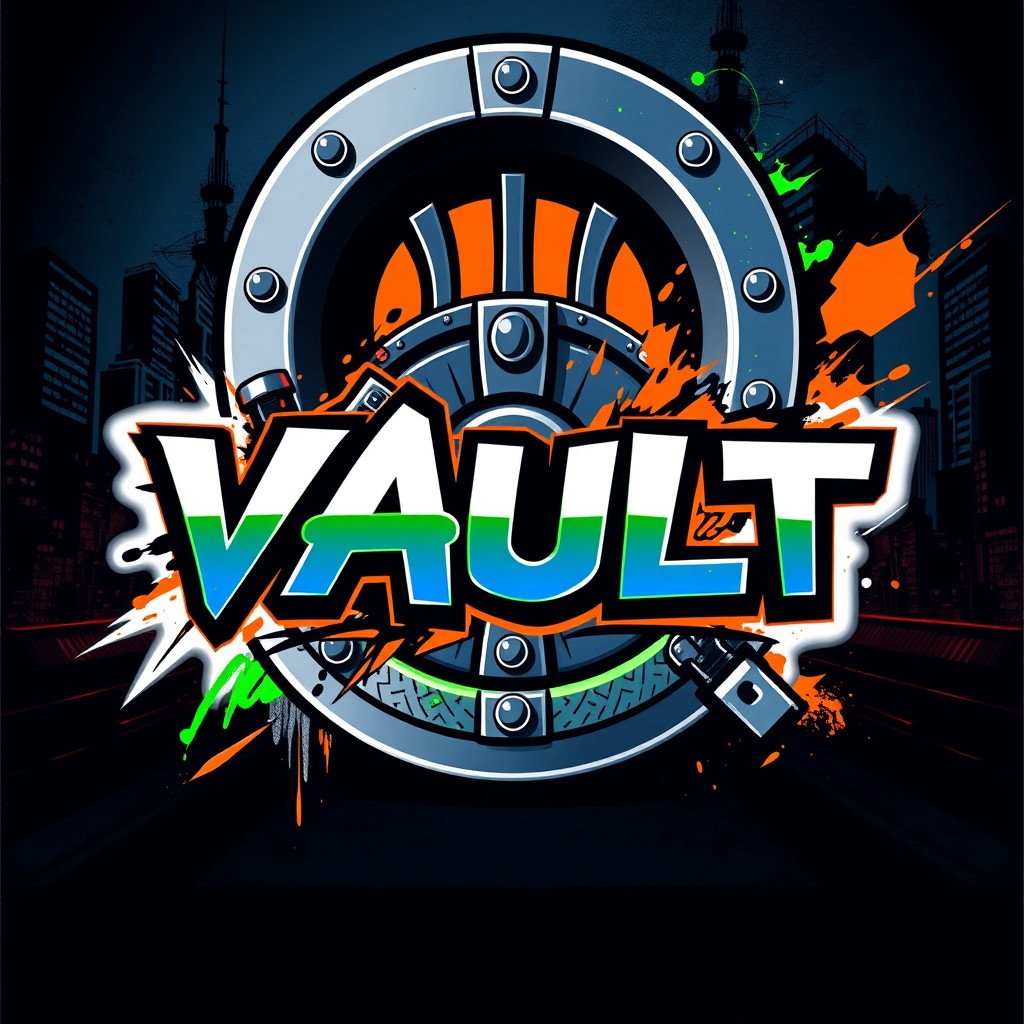 A bold and creative logo design featuring the name 'VAULT'