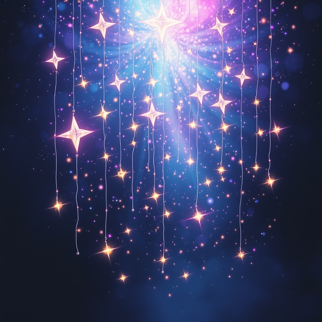 A mesmerizing scene depicting dreamlike, transcendent stars filled with vibrant colors