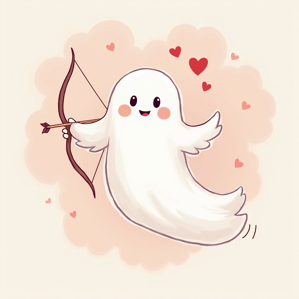 A whimsical illustration of a ghost depicted in a playful Cupid style
