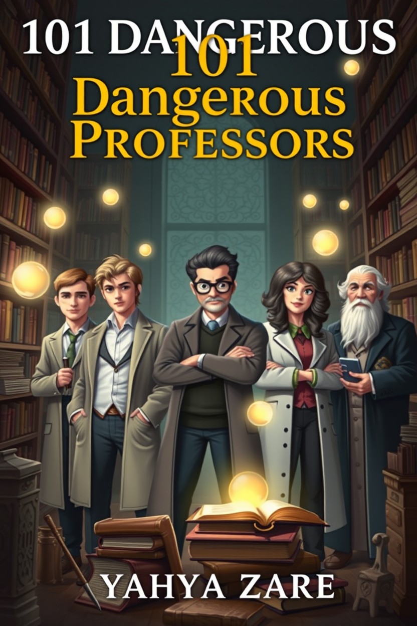 A book cover for '101 Dangerous Professors' by Yahya Zare, featuring three young and four older professors, both male and female