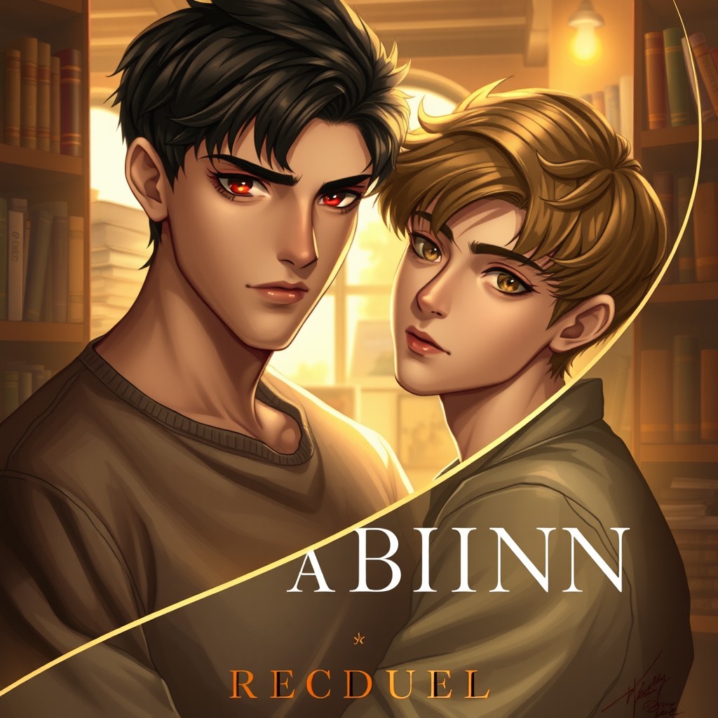 A book cover featuring two boys in a cozy bookstore setting where they first met