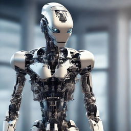 An advanced artificial intelligence robot in crisp 8K resolution, exhibiting intricate details and cutting-edge design.