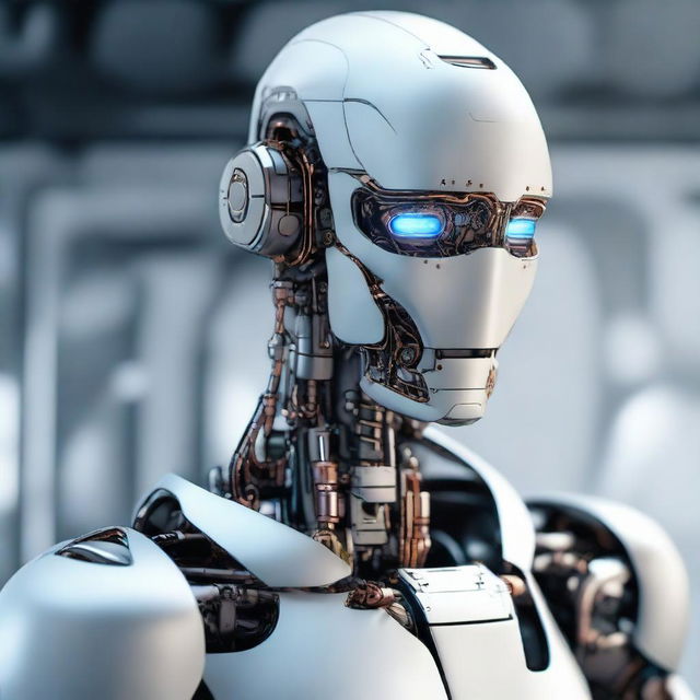 An advanced artificial intelligence robot in crisp 8K resolution, exhibiting intricate details and cutting-edge design.