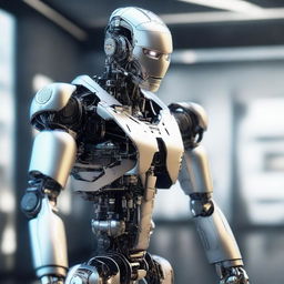 An advanced artificial intelligence robot in crisp 8K resolution, exhibiting intricate details and cutting-edge design.