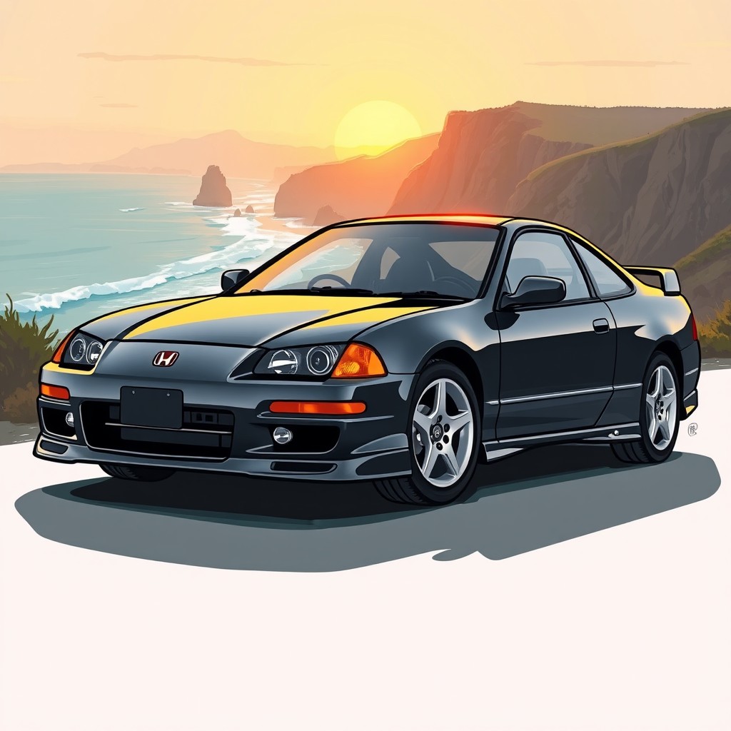 A detailed illustration of a Honda Prelude MK5, showcasing its sleek design and sporty characteristics