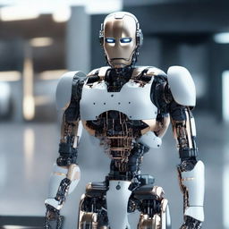 An advanced artificial intelligence robot in crisp 8K resolution, exhibiting intricate details and cutting-edge design.