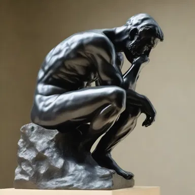 The sculpture 'The Thinker' by Auguste Rodin portrays the intense concentration and contemplation through the hypognathous expression on the subject's face.
