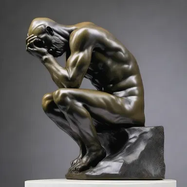 The sculpture 'The Thinker' by Auguste Rodin portrays the intense concentration and contemplation through the hypognathous expression on the subject's face.